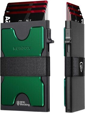 〽️Men Green Slim 6+6 Card Holder Minimalist RFID Blocking Wallet Pop-Up Function